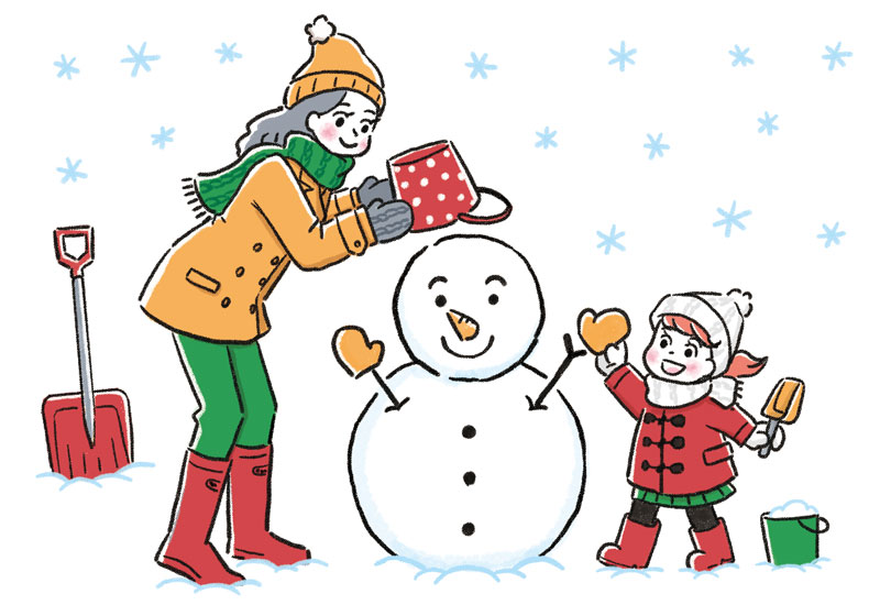 12月号掲載イラスト：雪遊びをする親子