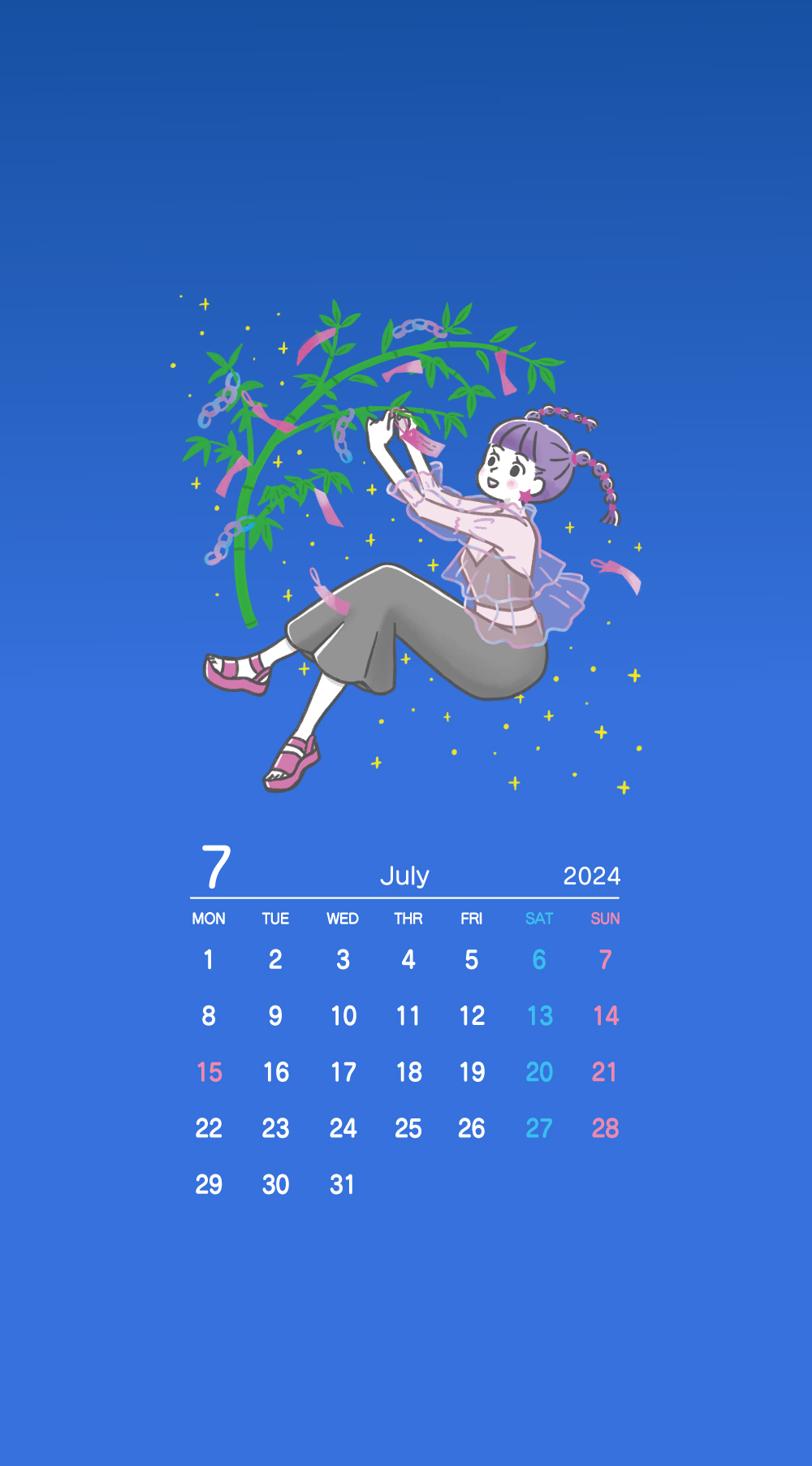 7月のカレンダーイラストと壁紙DL | Kinokoillust＆Design