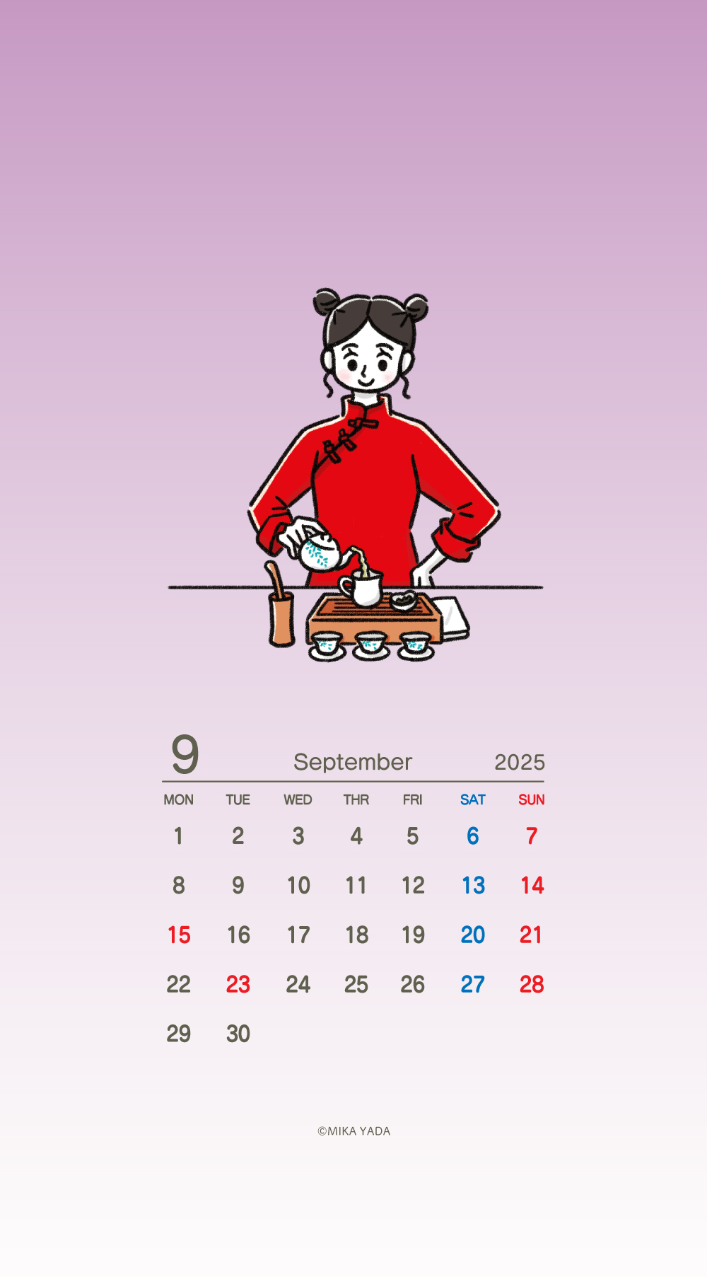中国茶を淹れる女性のイラスト