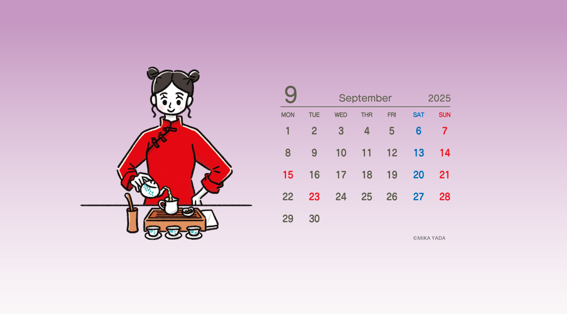 中国茶を淹れる女性のイラスト