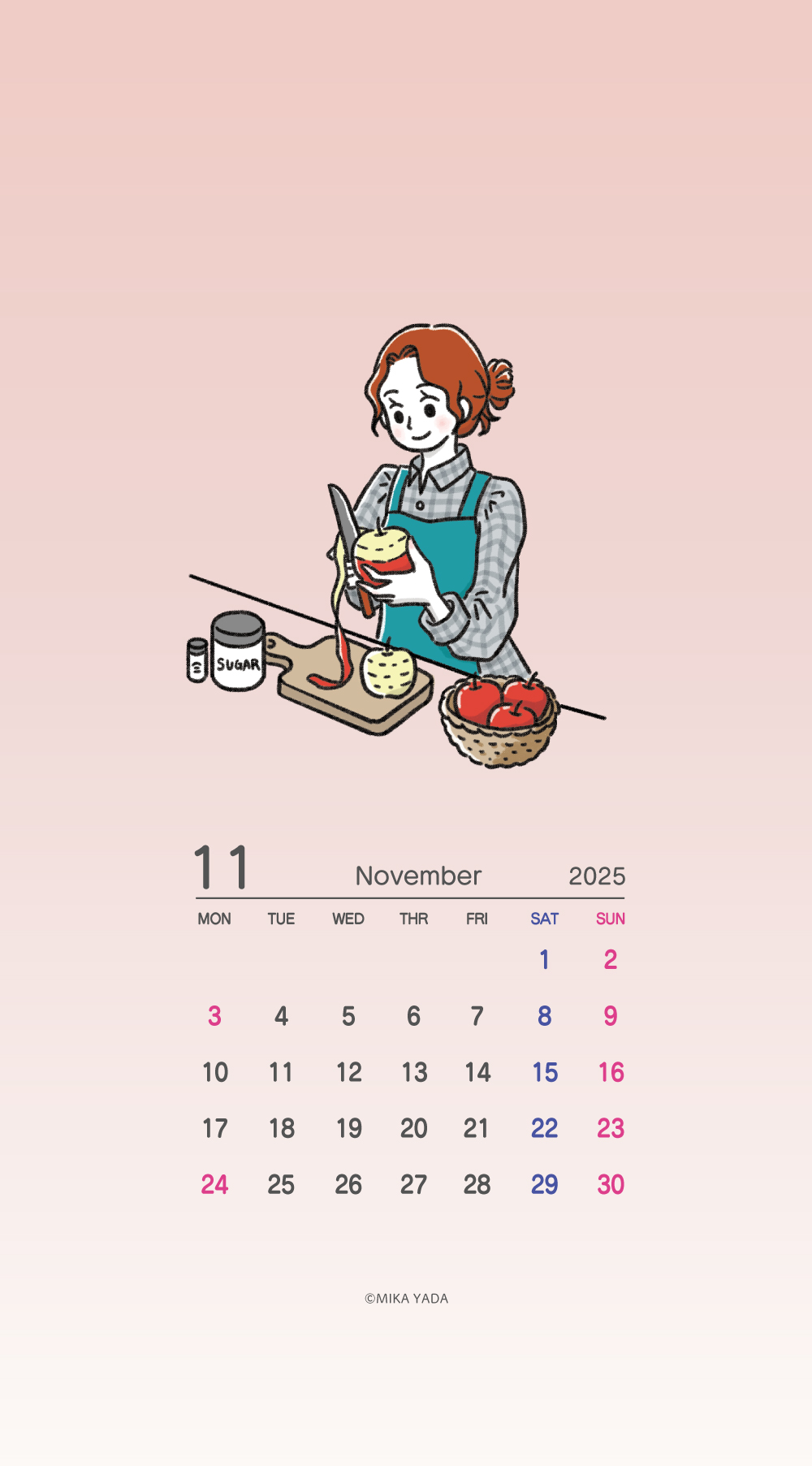 りんごを剥く女性のイラスト