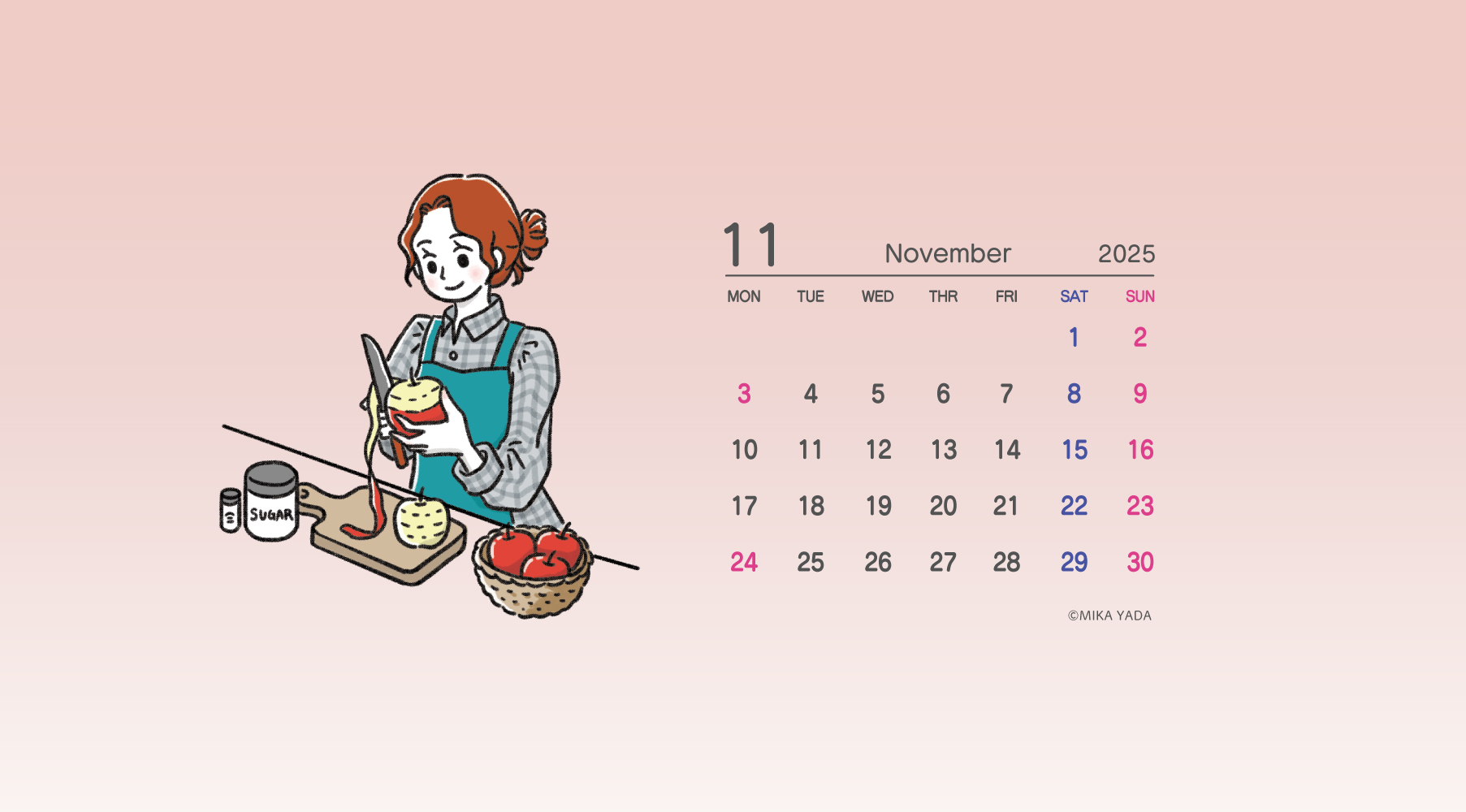 りんごを剥く女性のイラスト