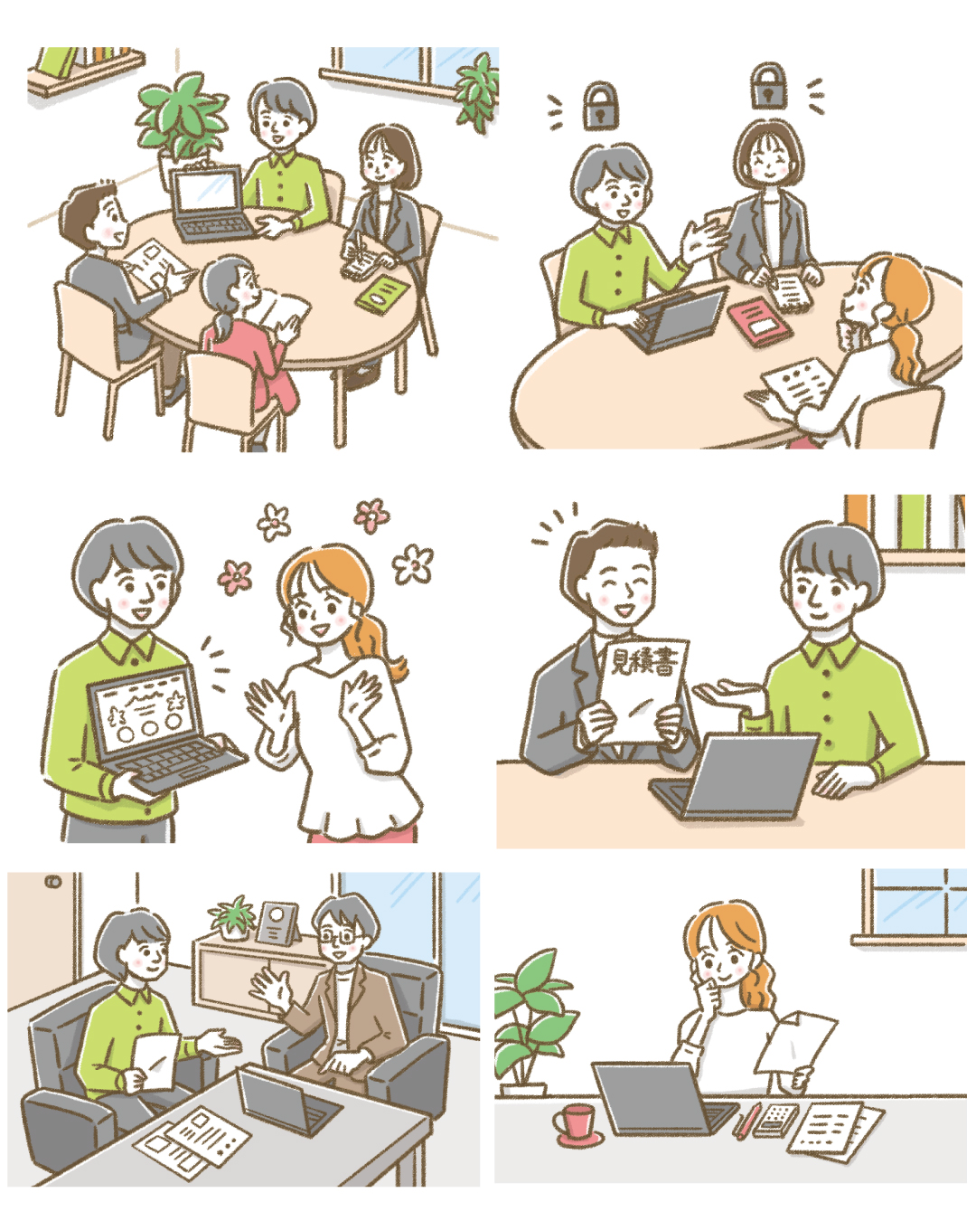 お客と打ち合わせをするイラスト