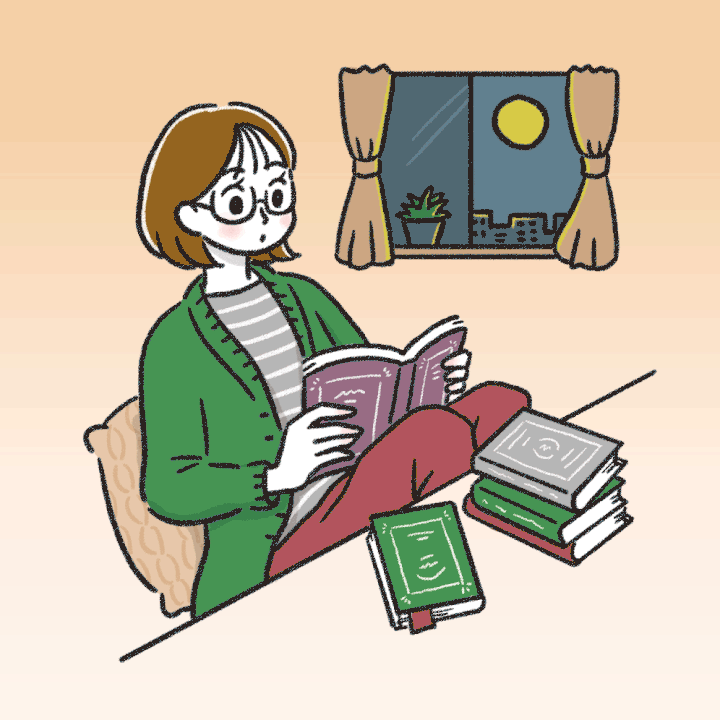 本を読む女性のイラストgif動画