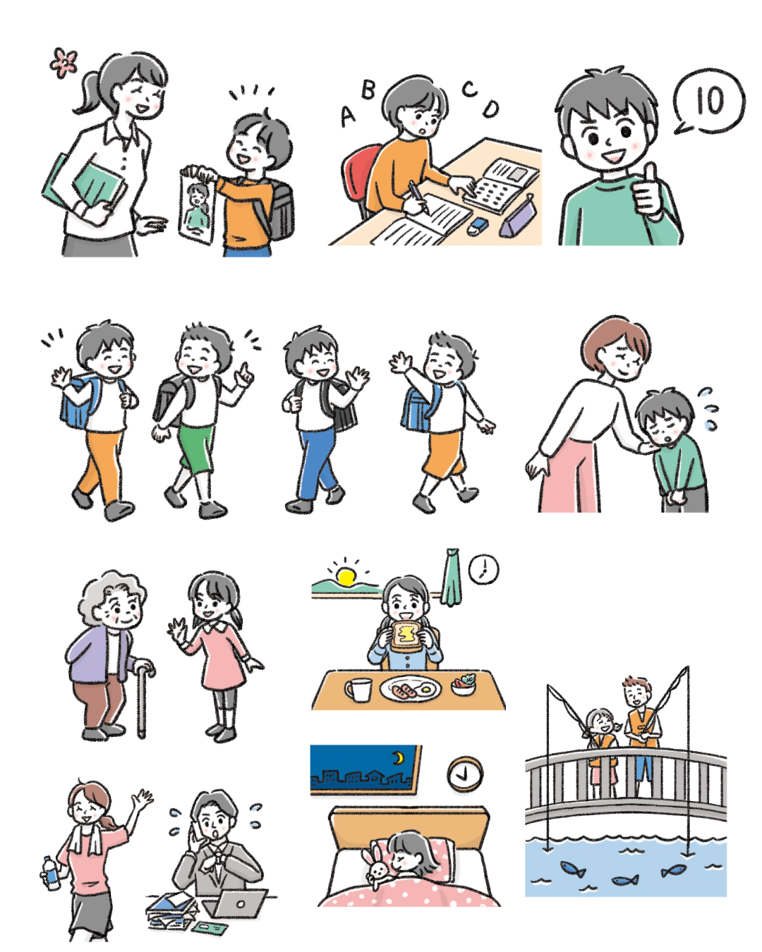 矢田ミカが制作した英検教材のイラスト紹介